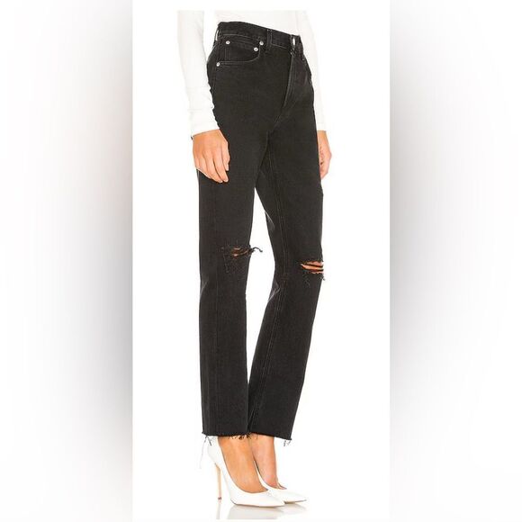 AGOLDE Cherie High Rise Straight jeans black destroyed ripped knees SIZE: 24 - Picture 2 of 11